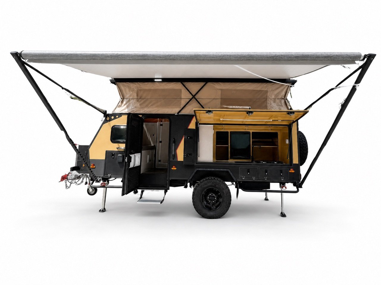 13 foot hybrid caravan with exterior kitchen open