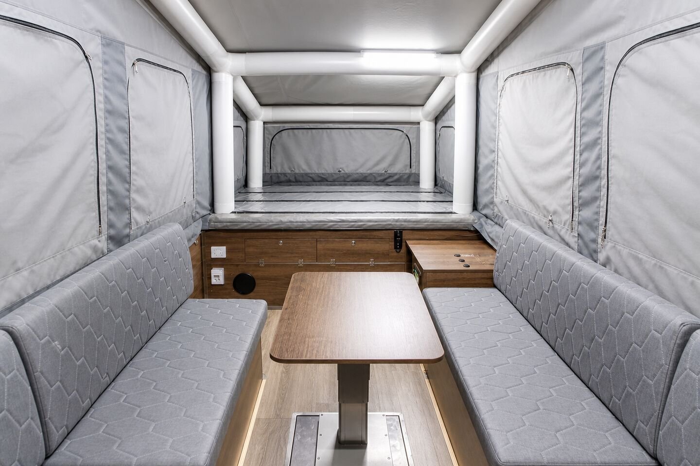 Vehicle, tent body, storage, chassis, interior and towing details 2