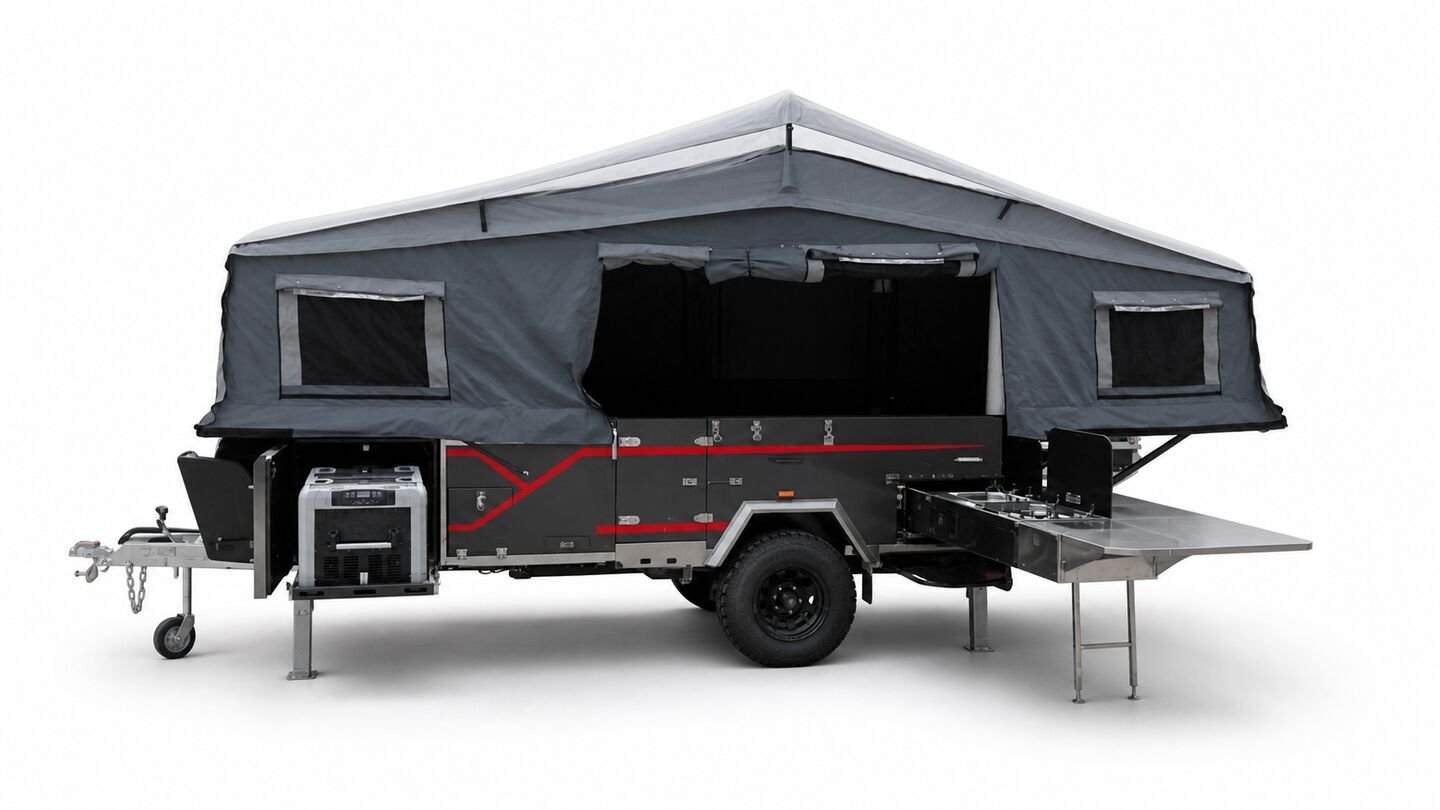 Vehicle, tent body, storage, chassis, interior and towing details 12