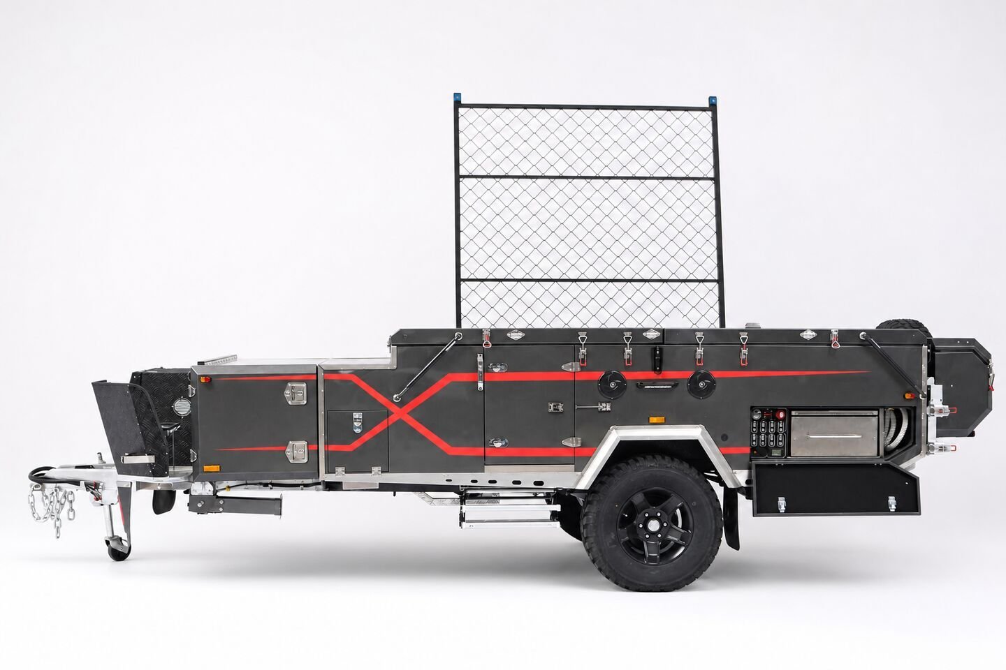 Vehicle, tent body, storage, chassis, interior and towing details 14