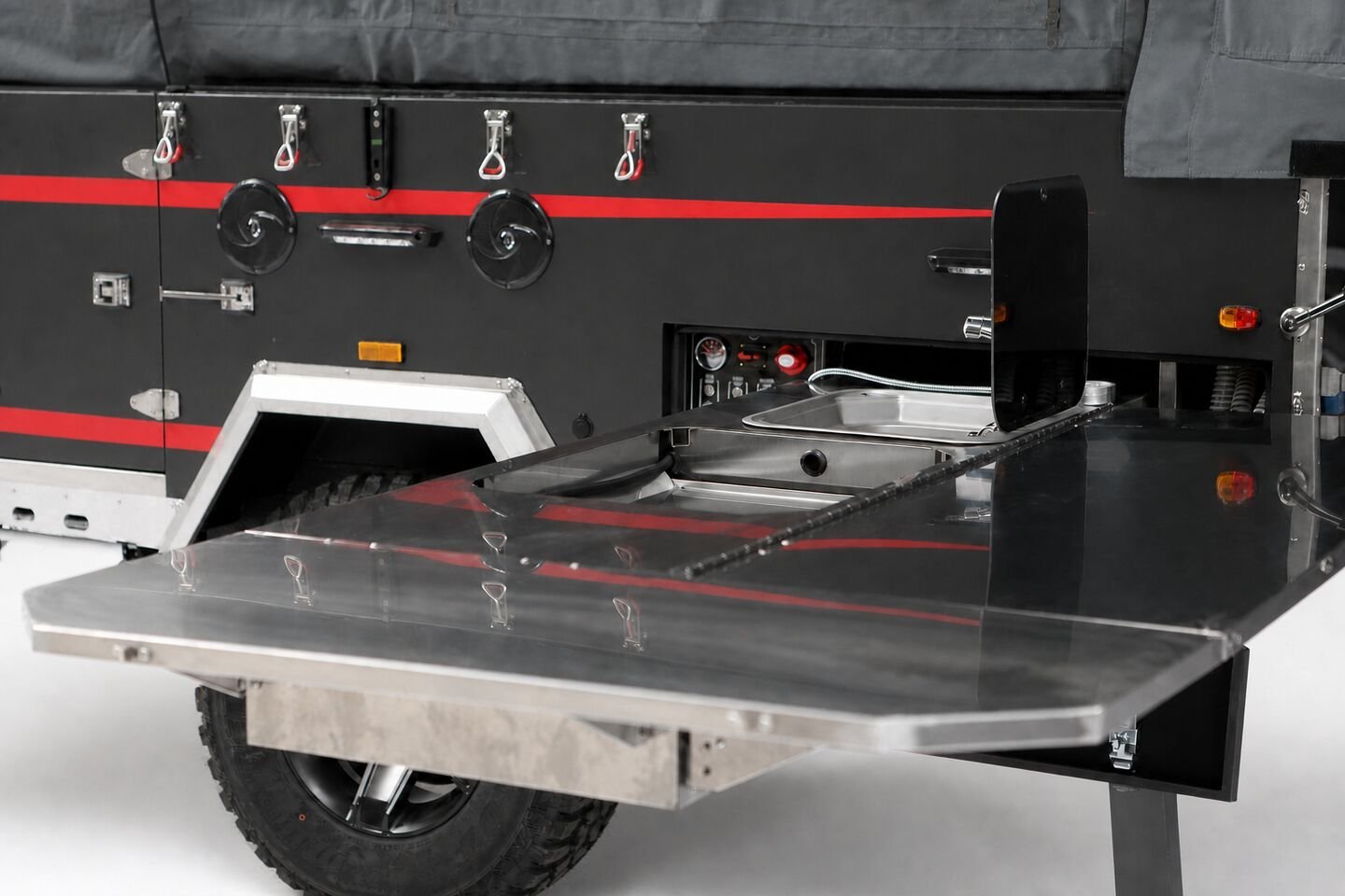 Vehicle, tent body, storage, chassis, interior and towing details 32