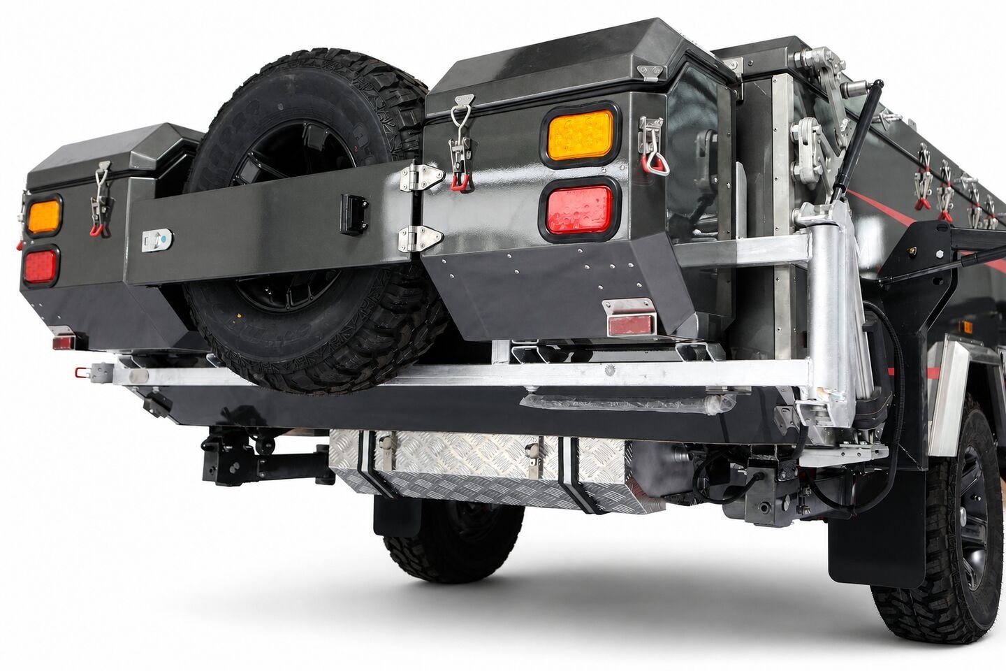 Vehicle, tent body, storage, chassis, interior and towing details 34