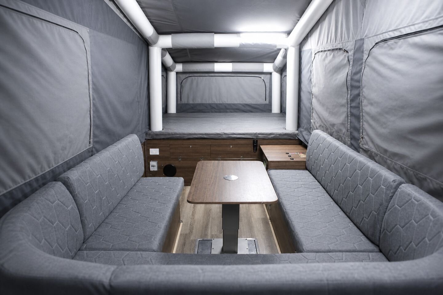 Vehicle, tent body, storage, chassis, interior and towing details 39