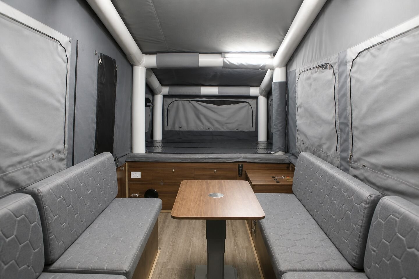 Vehicle, tent body, storage, chassis, interior and towing details 48