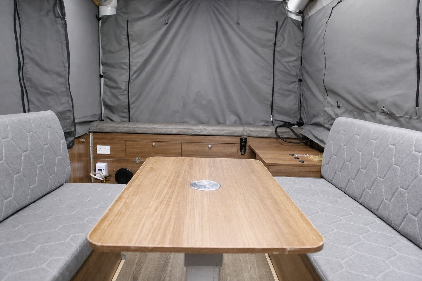 Vehicle, tent body, storage, chassis, interior and towing details 53
