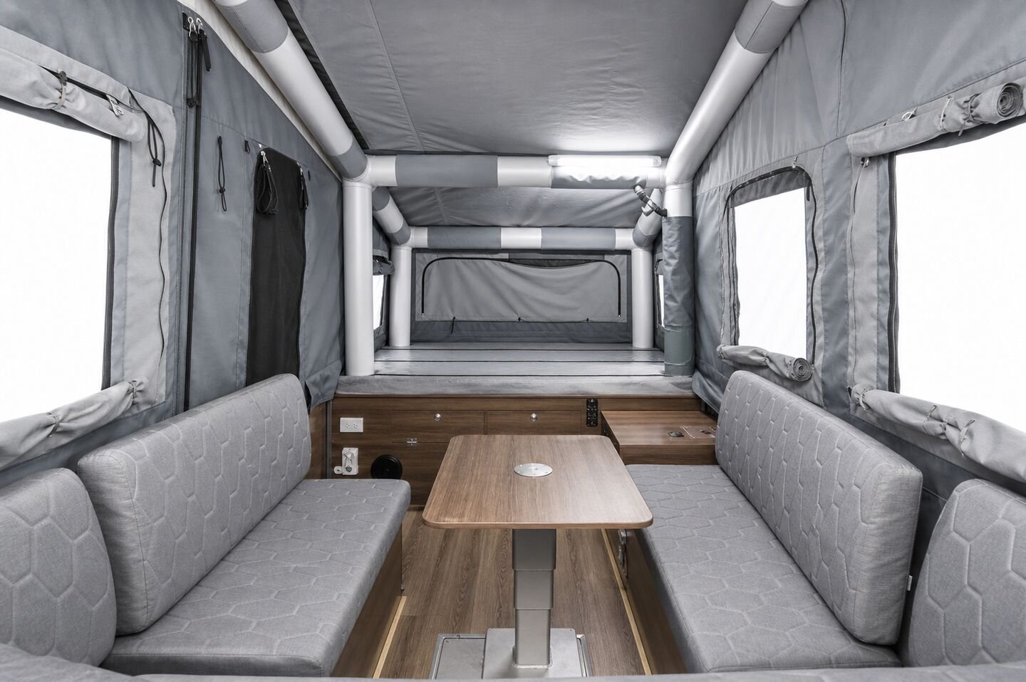 Vehicle, tent body, storage, chassis, interior and towing details 58