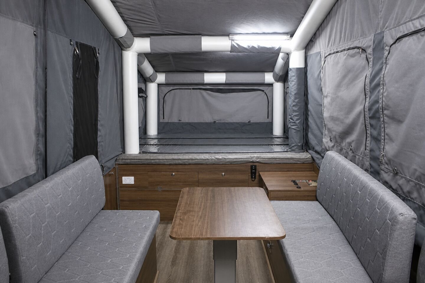 Vehicle, tent body, storage, chassis, interior and towing details 74