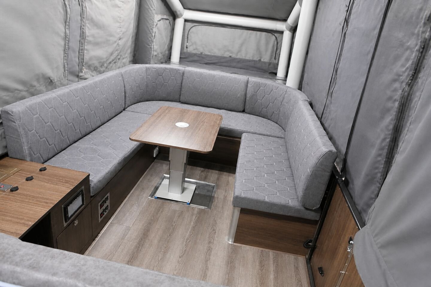 Vehicle, tent body, storage, chassis, interior and towing details 76