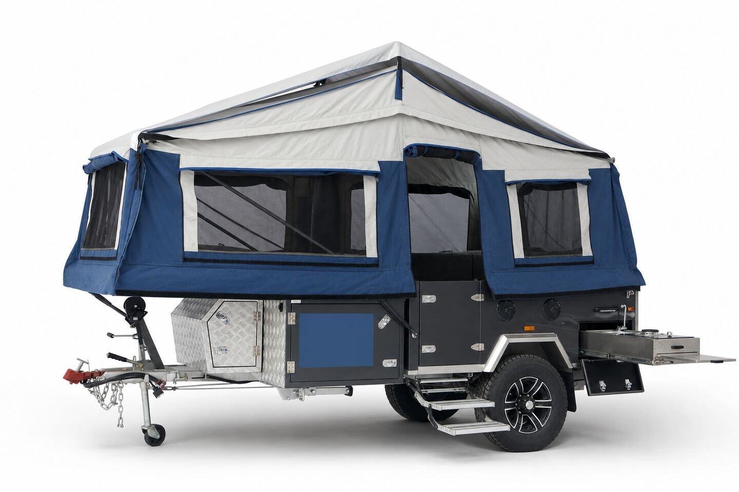 Vehicle, tent body, storage, chassis and towing details 30