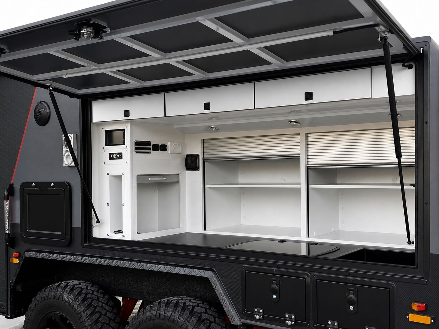 Vehicle, exterior kitchen, spare tyres, interior and control-system details 10