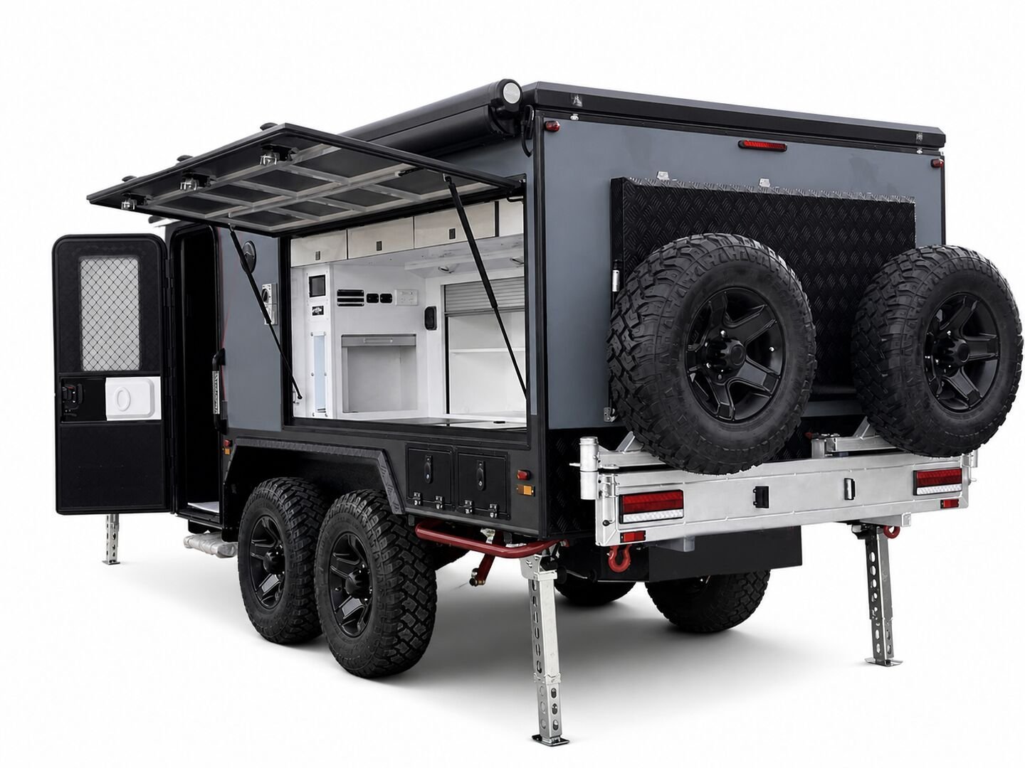 Vehicle, exterior kitchen, spare tyres, interior and control-system details 12