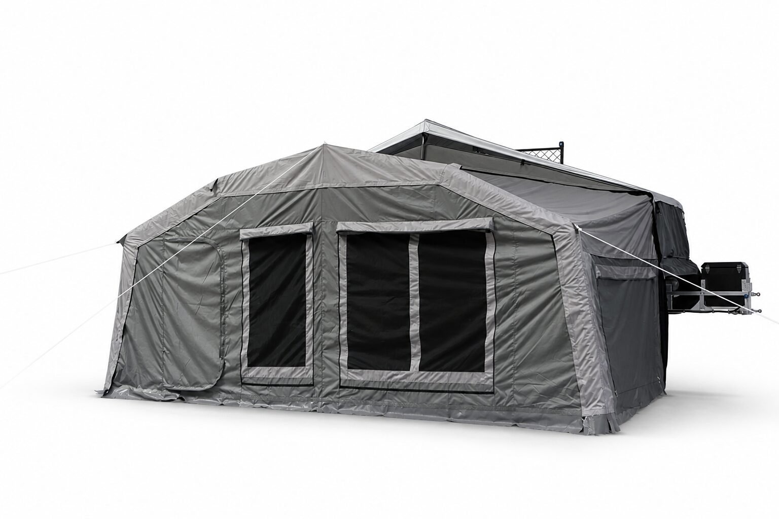 Double-fold camper trailer fully opened exterior