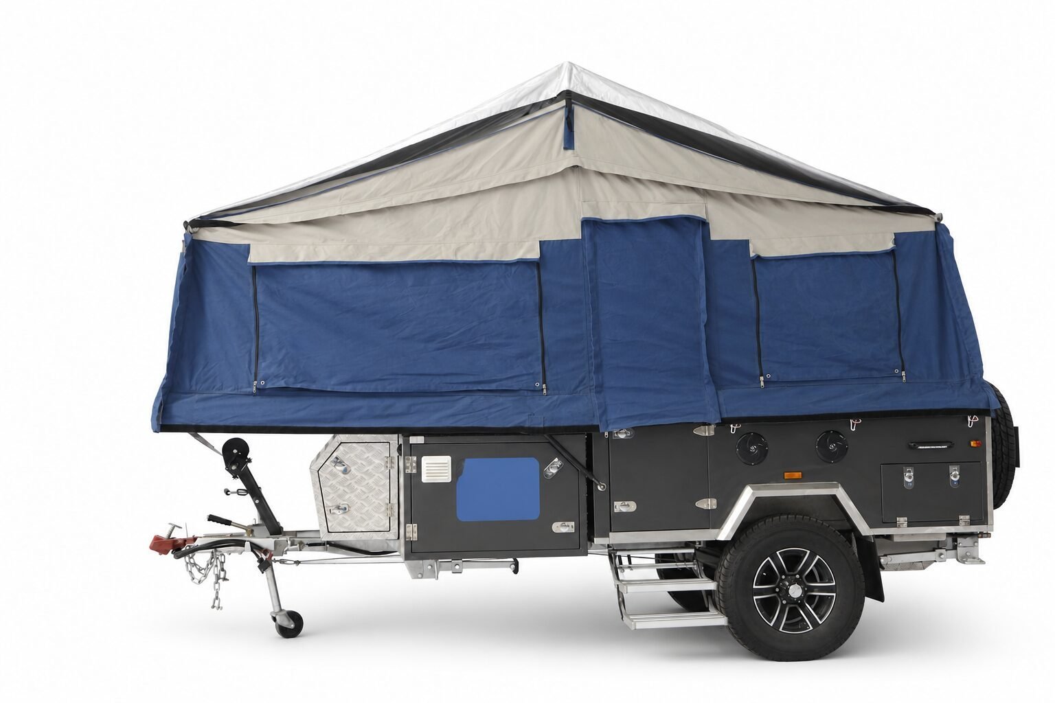 Forward-fold camper trailer opened side view