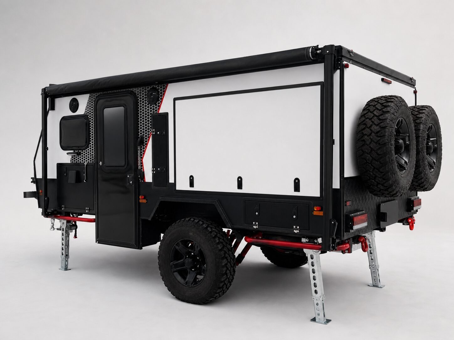 12 foot hybrid caravan closed rear three quarter view