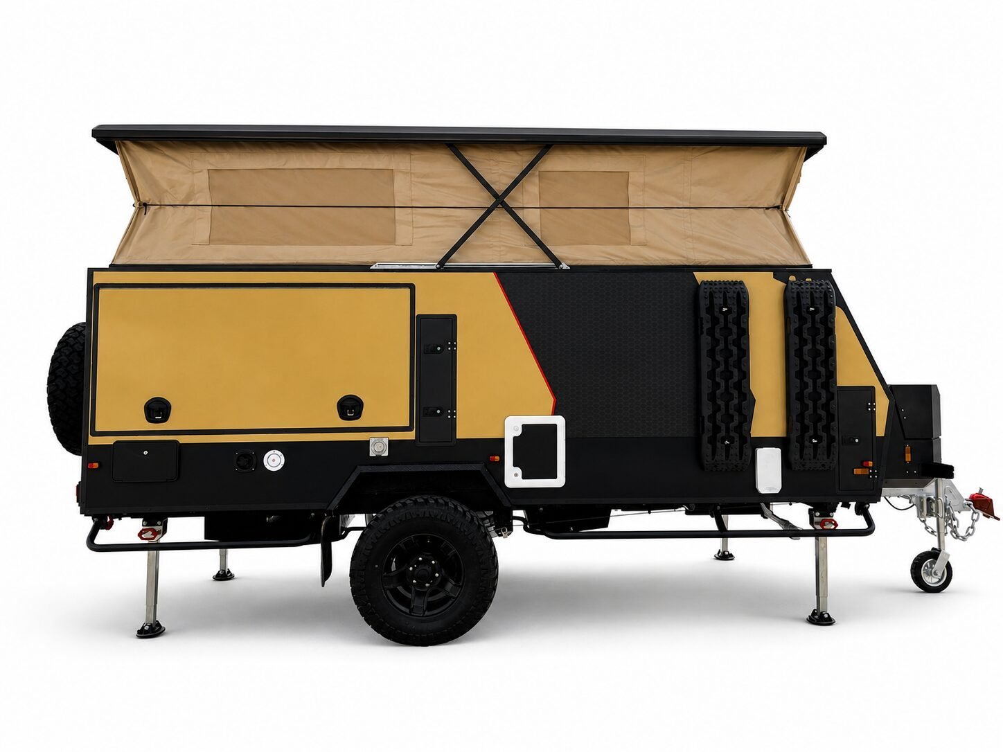 13 foot hybrid caravan left side raised roof view
