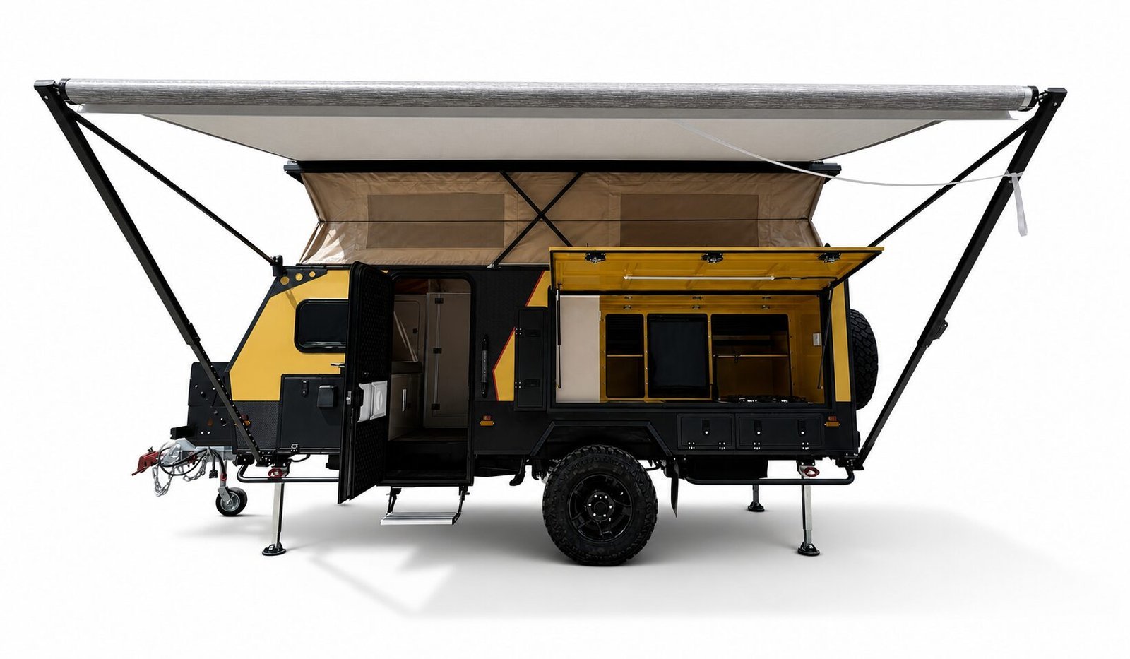 13 foot hybrid caravan exterior with both awnings deployed