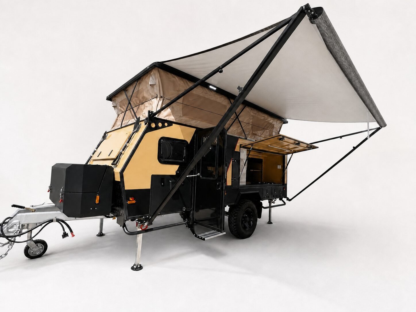 13 foot hybrid caravan front right awning view